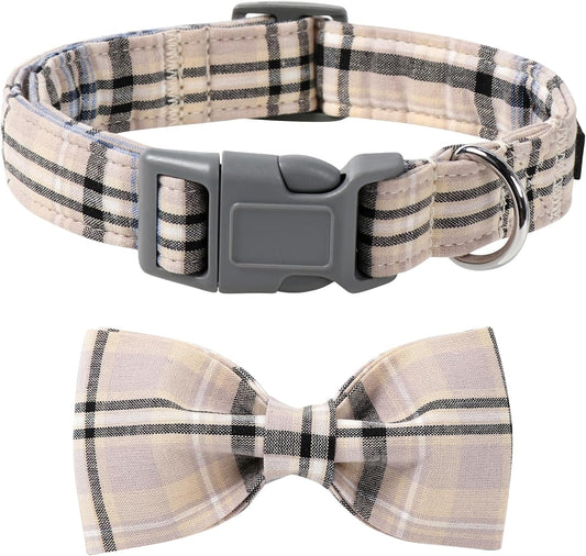 Lionet Paws Dog and Cat Collar with Bowtie Grid Collar Plastic Buckle Light Adjustable Collars for Small Medium Large Dogs