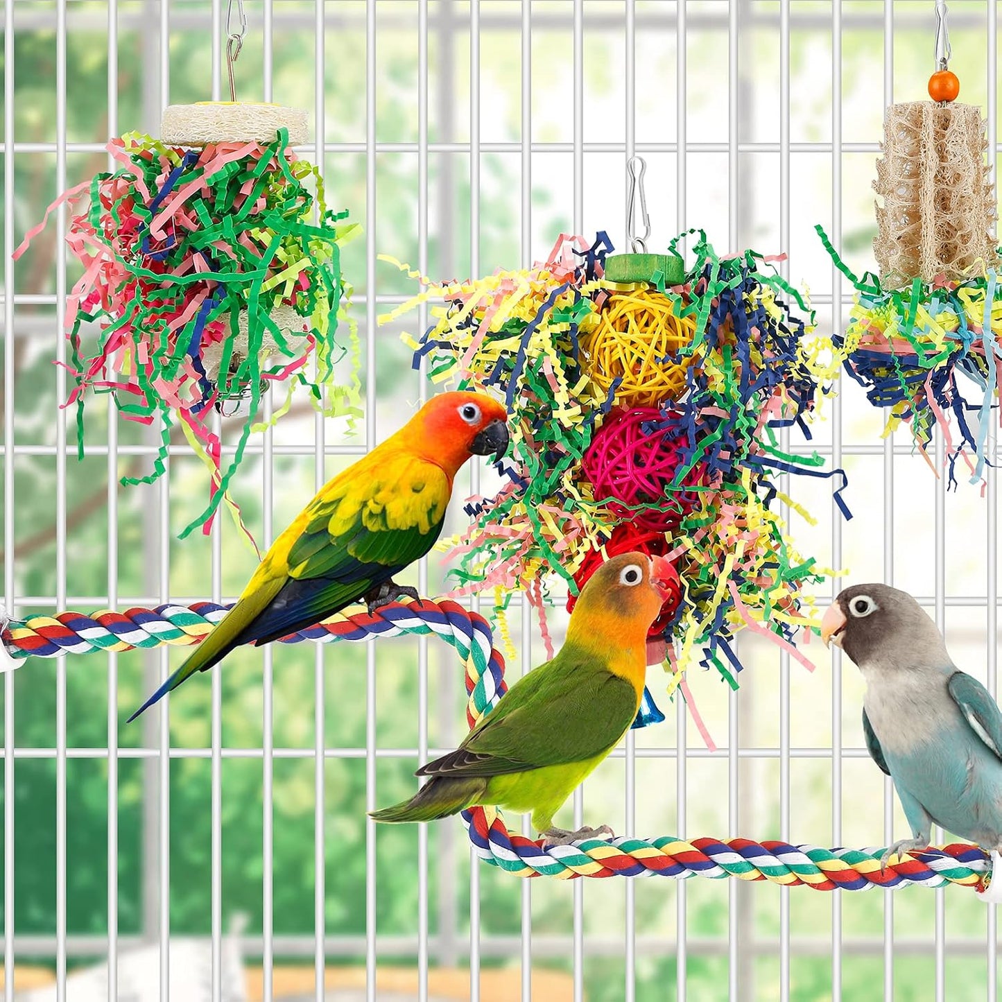 Bird Shredding Foraging Toys Parakeet Toy Chewing Hanging Toy Shredded Paper Bird Cage Accessories Bird Rope Perch for Conure Cockatiel Budgies Lovebird Parrotlet