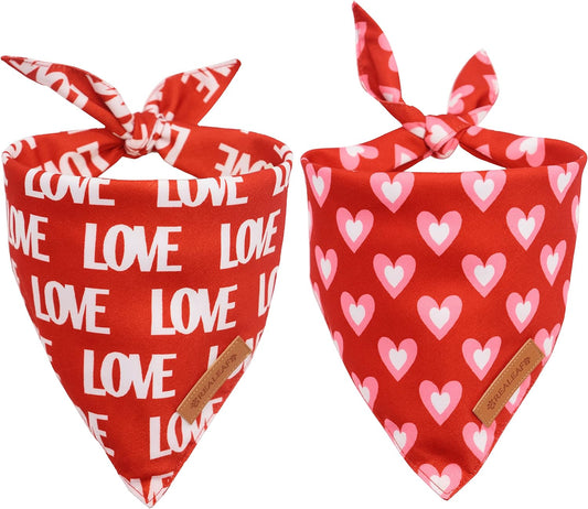 Realeaf Valentine's Day Dog Bandanas 2 Pack, Triangle Reversible Love Pet Scarf for Boy and Girl, Premium Durable Fabric, Holiday Mothers Day Bandana for Medium and Large Dogs (Large)