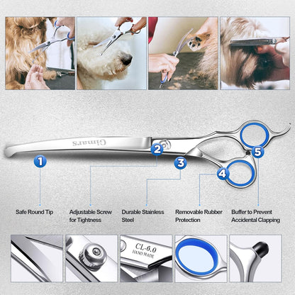 Titanium Coated Professional 6-in-1 Stainless Steel Dog Grooming Scissors Set with Safety Round Tip - Heavy Duty Grooming Tool for Dogs, Cats, and More