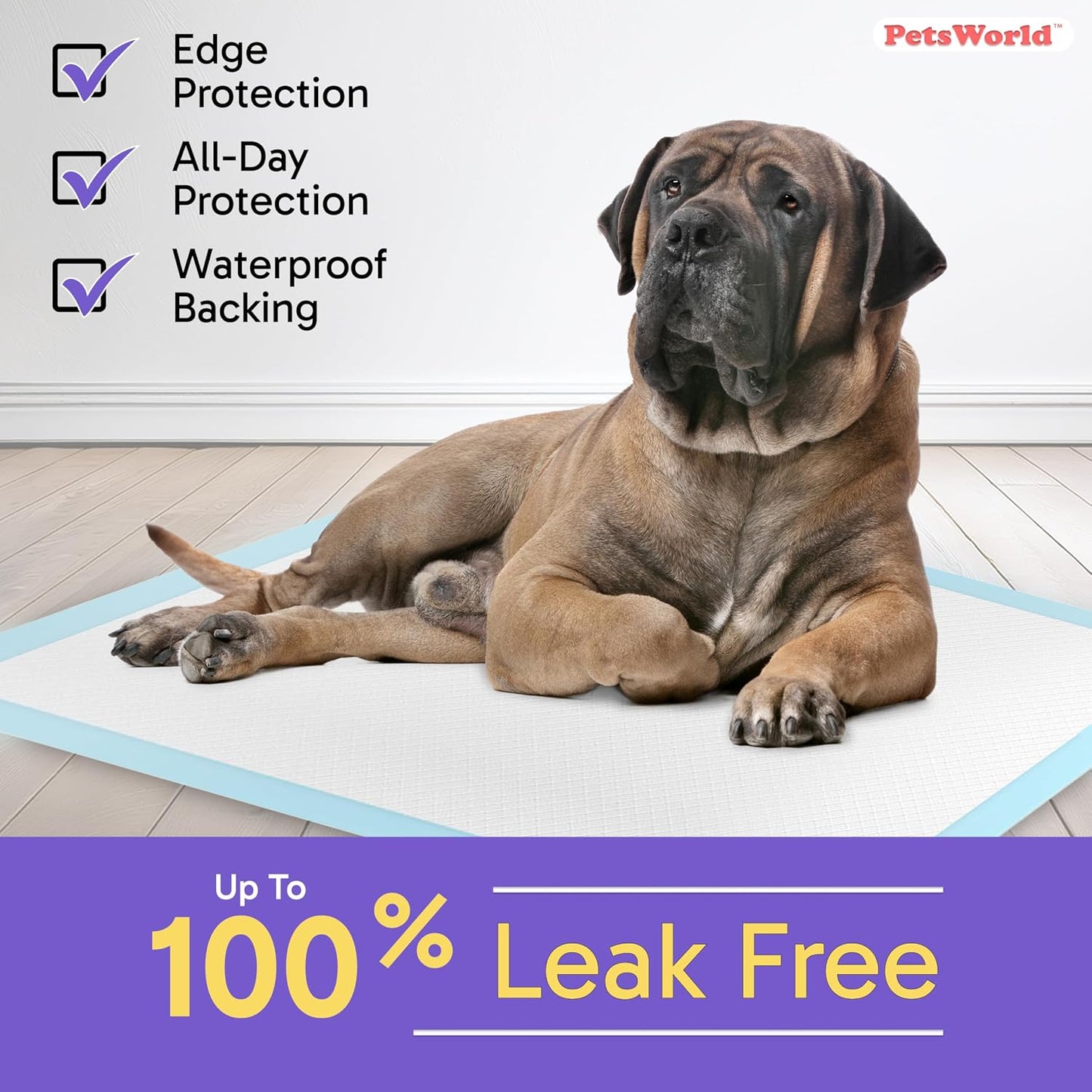 PetsWorld 2XL Dog Pee Pads 28"x44" 100 Count – Extra Large Pet Pee Pads for Dogs & Puppies, Heavy Duty Leak-Proof Dog Training Pads, Super Absorbent Quick-Dry Potty Pads with Odor Control