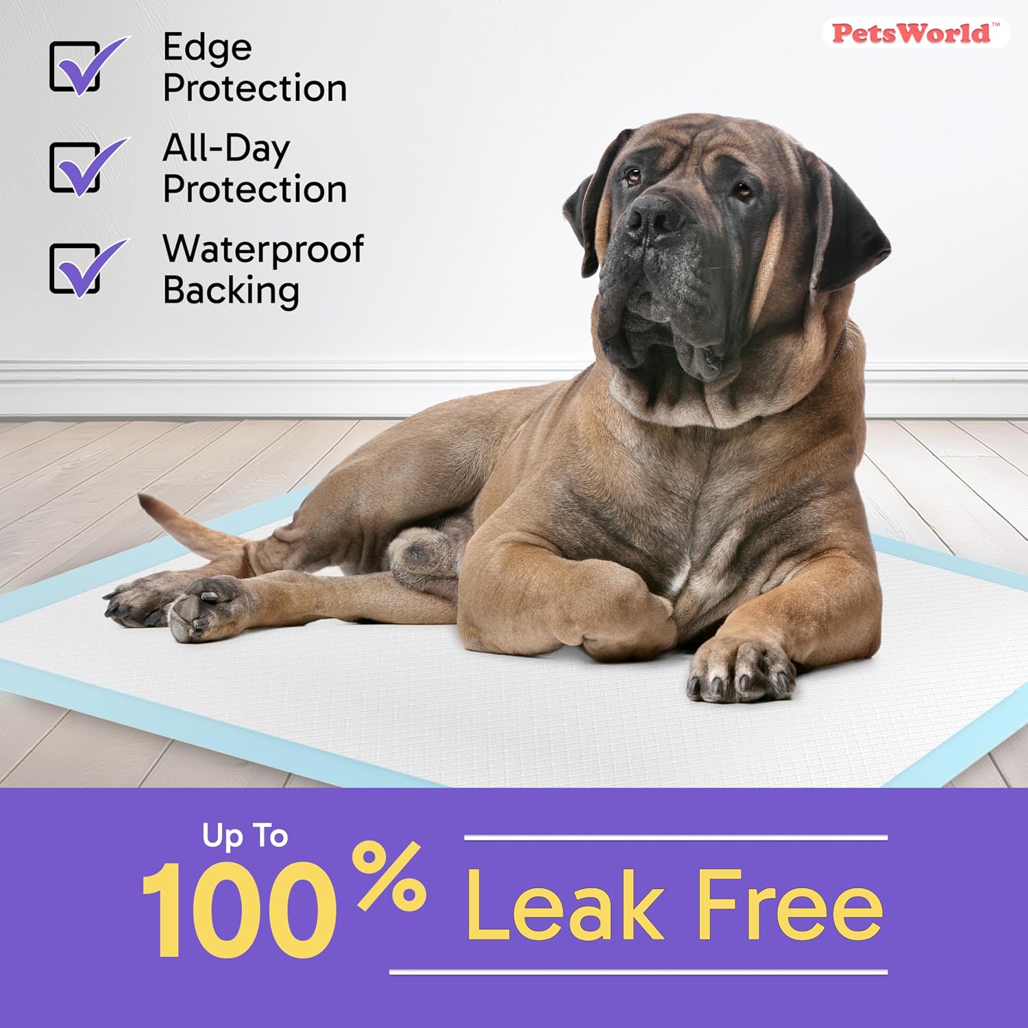 PetsWorld 2XL Dog Pee Pads 28"x44" 100 Count – Extra Large Pet Pee Pads for Dogs & Puppies, Heavy Duty Leak-Proof Dog Training Pads, Super Absorbent Quick-Dry Potty Pads with Odor Control