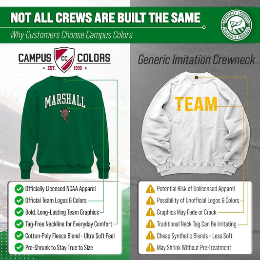 NCAA College Sweatshirt Fleece Crewneck Pullover for Men and Women | Officially licensed NCAA college gameday crewneck pullover - 9 oz fleece lined sweatshirt with arch and logo design