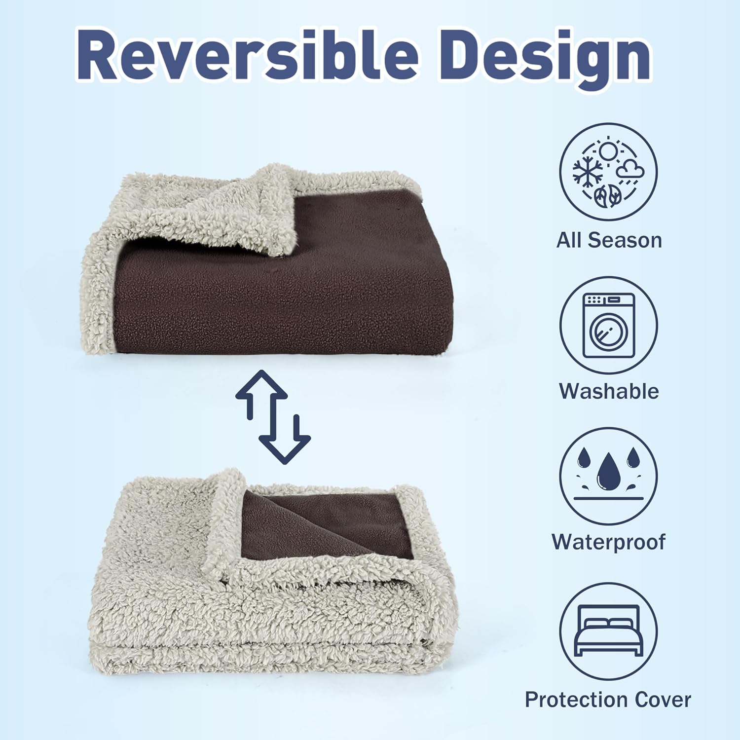 Catalonia Waterproof Blanket for Bed, Reversible Leakproof Throw | 60 x 80 Inch, Brown, Washable Protector Cover for Couch and Sofa, Stain Proof Blanket for Pets, Kids and Everyday Spills