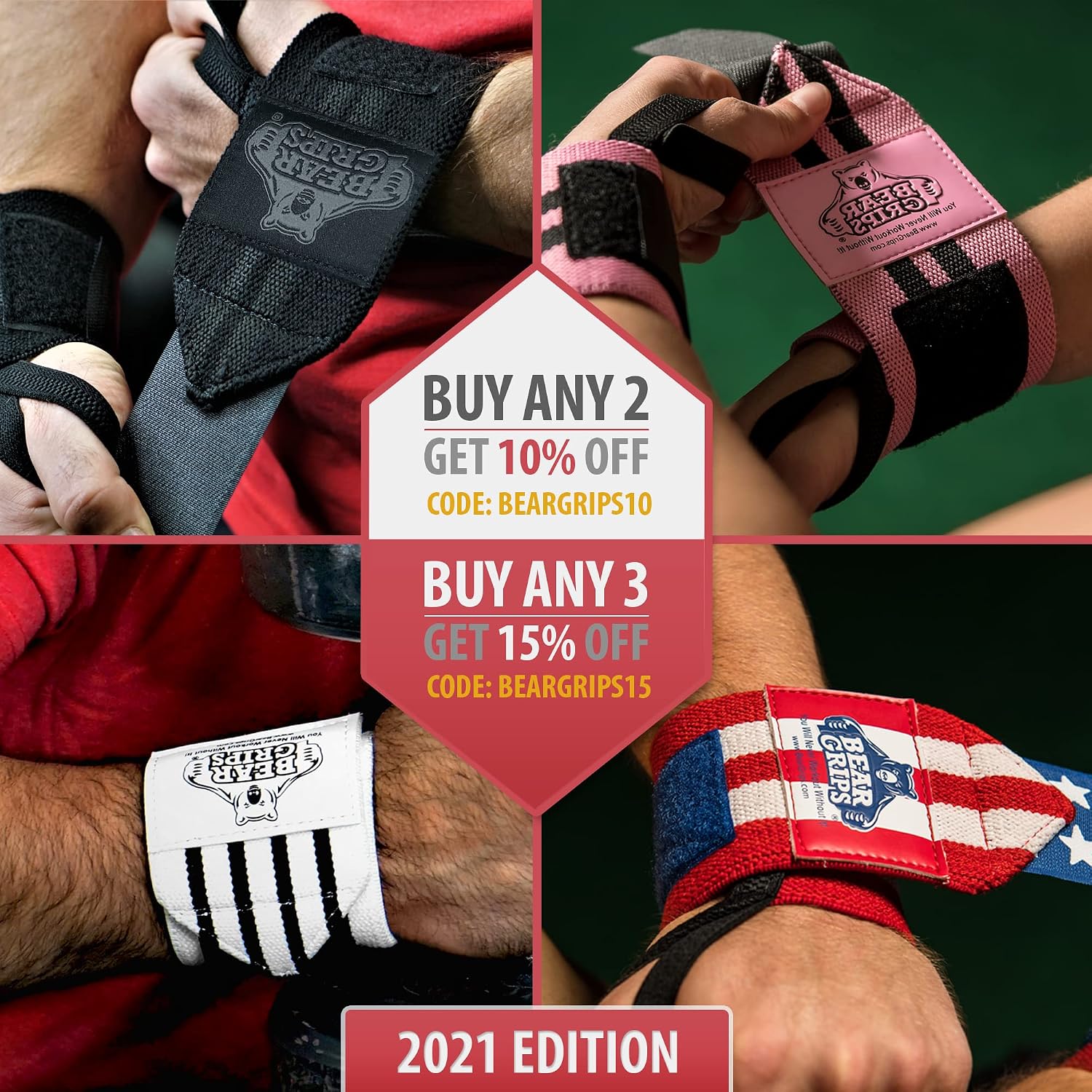 Bear Grips Wrist Wraps for Weightlifting | Weight Lifting Wrist Straps for Weightlifting | Extra Strength Gym Wrist Wraps | Two Wrist Wrap Per Pack | 12” & 18” | Lifting Wrist Wraps for Men & Women