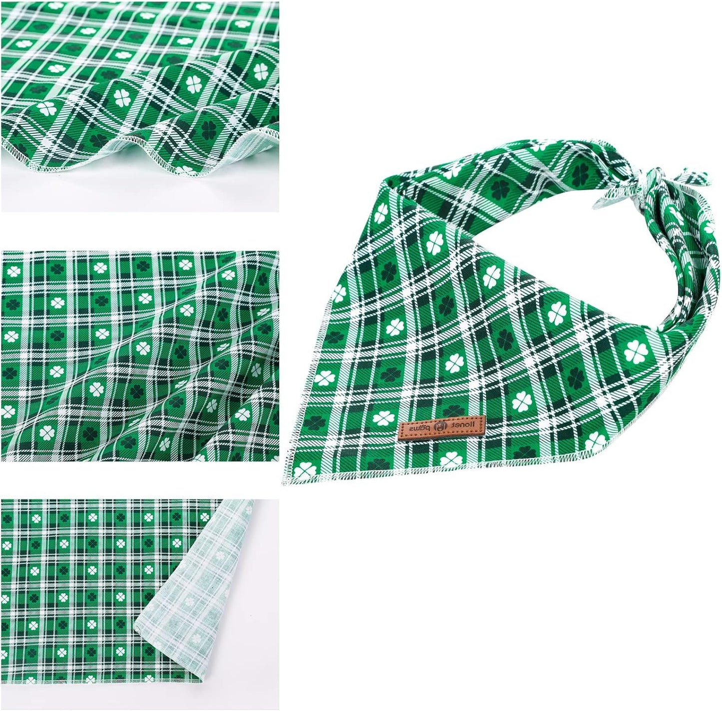lionet paws St Patricks Dog Bandana for Small Medium Large Dogs, Cat Dog Kerchief Triangle Green Clover Bibs Scarf for Girl Boy