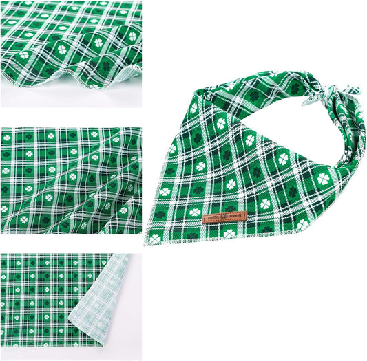 lionet paws St Patricks Dog Bandana for Small Medium Large Dogs, Cat Dog Kerchief Triangle Green Clover Bibs Scarf for Girl Boy