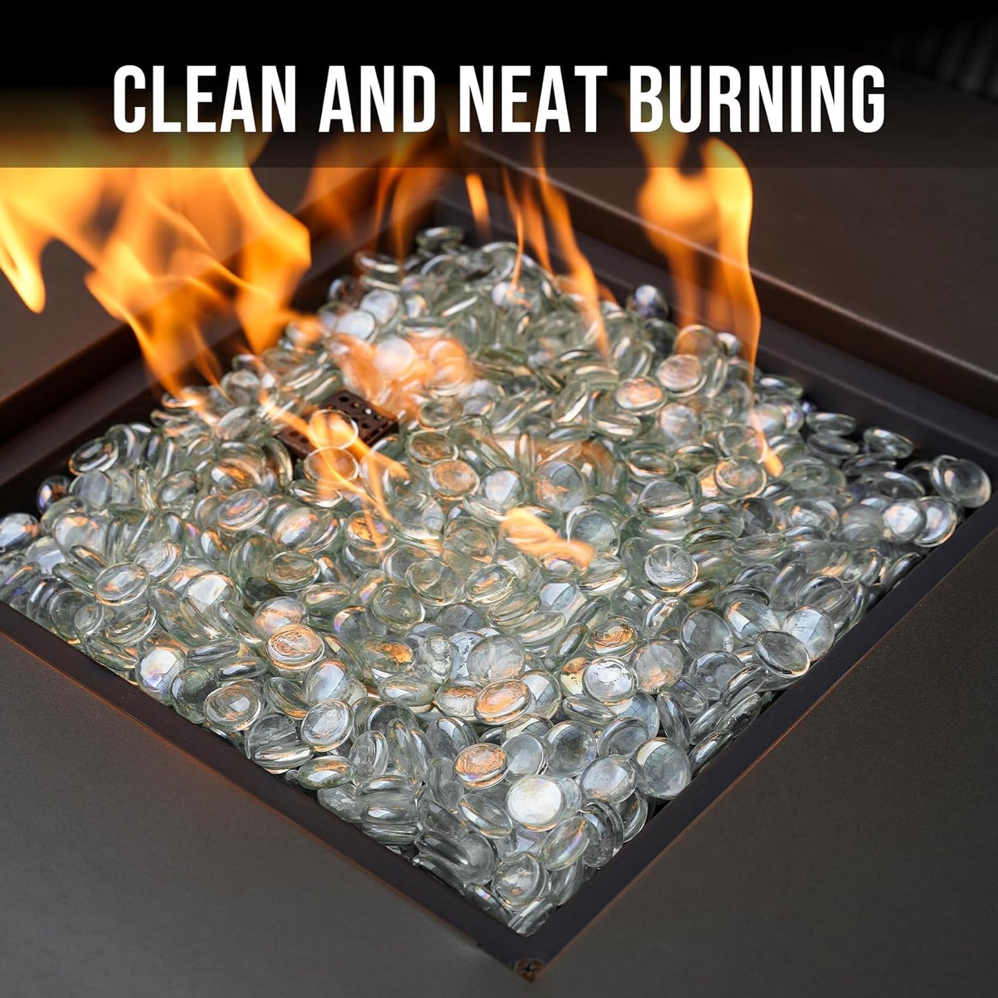 Skyflame 10-Pound Fire Glass Beads for Fire Pit Fireplace, 1/2-Inch Size Crystal Ice Reflective Decorative Blended Fireglass Drops for Landscaping