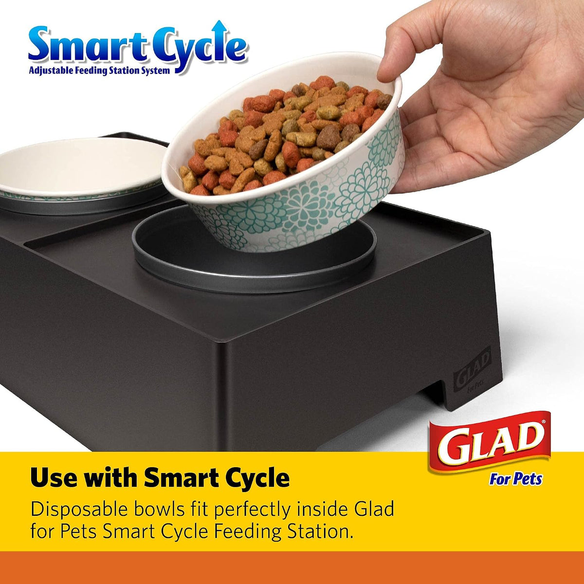 Glad for Pets Disposable Feeding Bowls | Small Dog Bowls in Teal Pattern | 1.75 Cup Feeding Size, 50 Count - Dog Bowls are Great for Dry and Wet Dog Food or Water