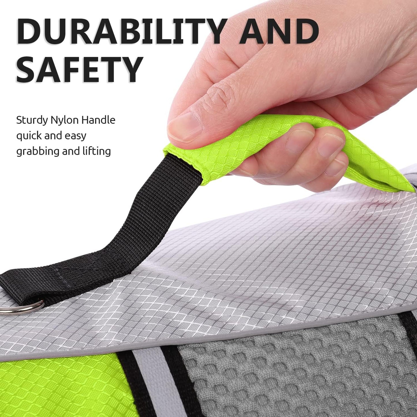 Queenmore Dog Life Jacket Small Float Vests for Swimming Boating Kayaking Mediumn Puppy Dogs Cats Neoprene Life Preserver Pet Water Lifesaver Lightweight Reflective Green,L