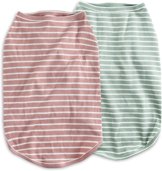 Koneseve Dog Shirt Vest Lightweight Stretchy Dog T-Shirts Soft Cool Sleeveless Stripe Vests Breathable Clothes for Puppy Kitty Cats Small Medium Large Dogs 2 Pack Pink + Green [ S/Small ]