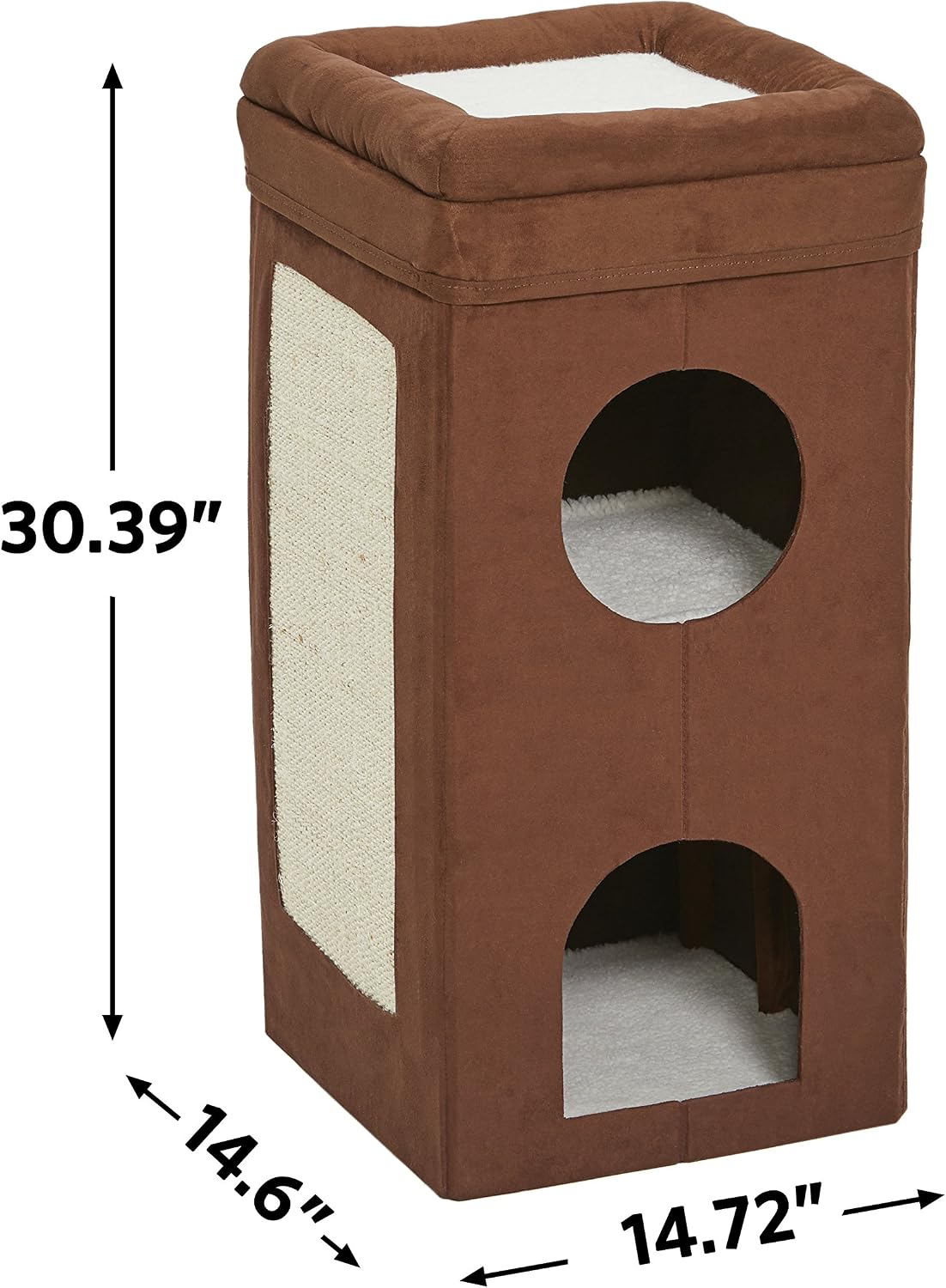 MidWest Homes for Pets Feline Nuvo Curious Cat Condo, Tri-Level Cat Tree, Faux Brown Suede with Hideaways, Bed Top & Sisal Scratch Panel, for Multiple Cats