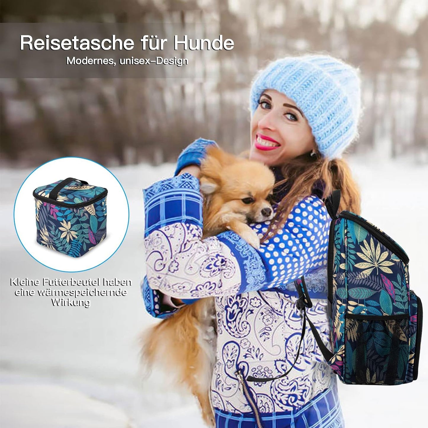 BAGLHER丨Dog Travel Bag, Airline Approved Pet Supplies Backpack, Dog Travel Backpack with 2 Silicone Collapsible Bowls and 2 Food Baskets