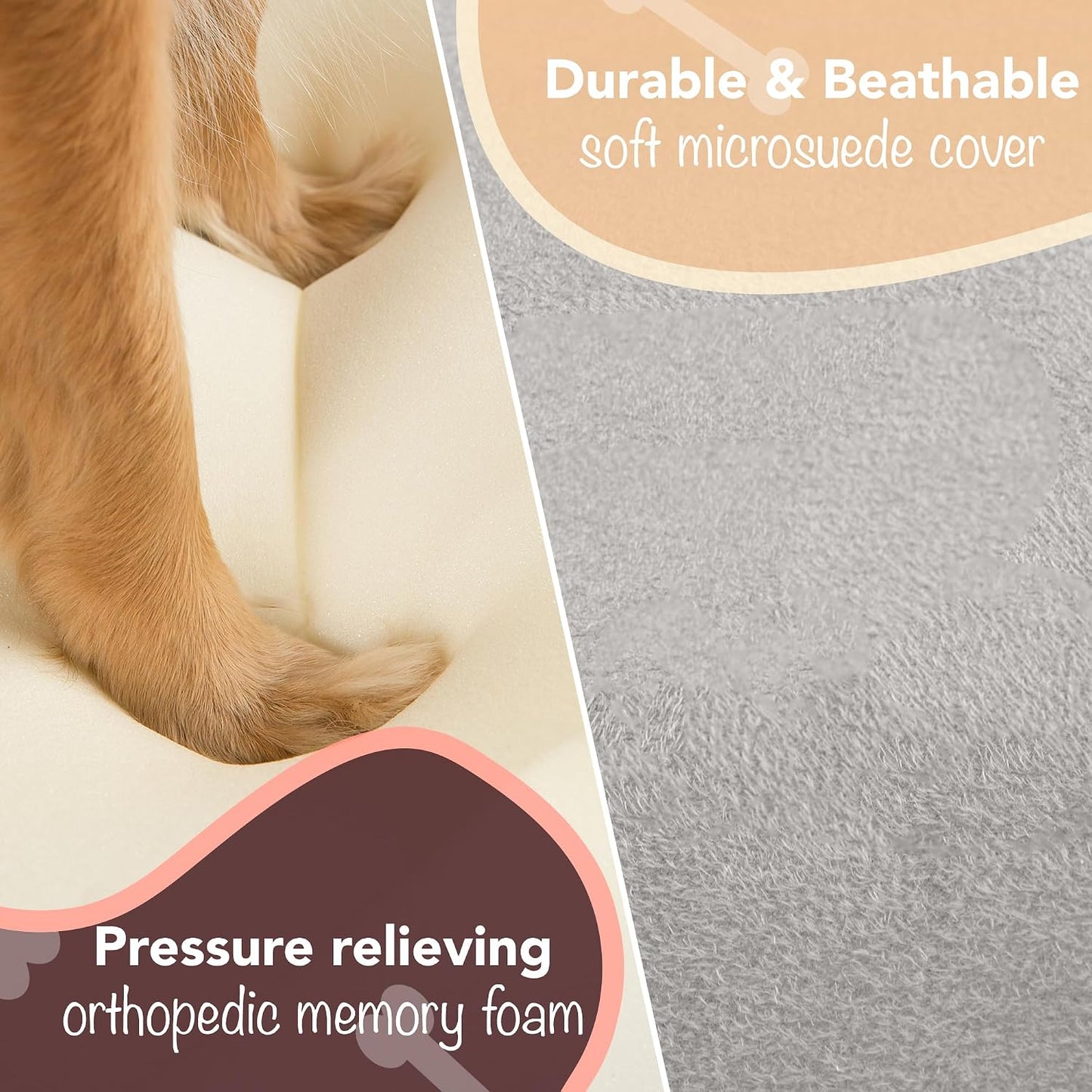 Friends Forever Orthopedic Dog Bed, Memory Foam Pet Sofa, Calming Dog Couch, Water Resistant Pet Bed, Washable Cover, Non-Slip Bottom, Chester, Grey, 50" x 40" x 13"