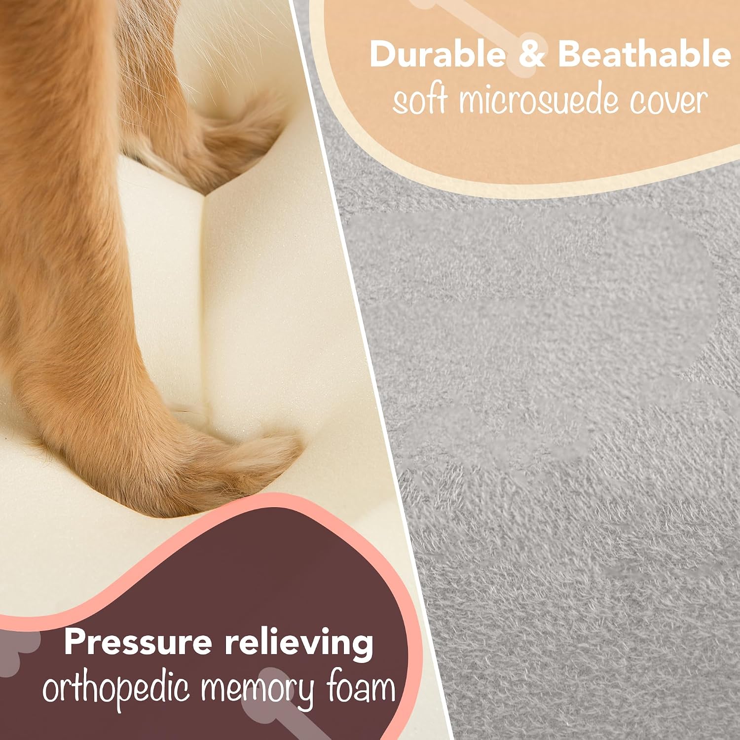 Friends Forever Orthopedic Dog Bed, Memory Foam Pet Sofa, Calming Dog Couch, Water Resistant Pet Bed, Washable Cover, Non-Slip Bottom, Chester, Grey, 50" x 40" x 13"