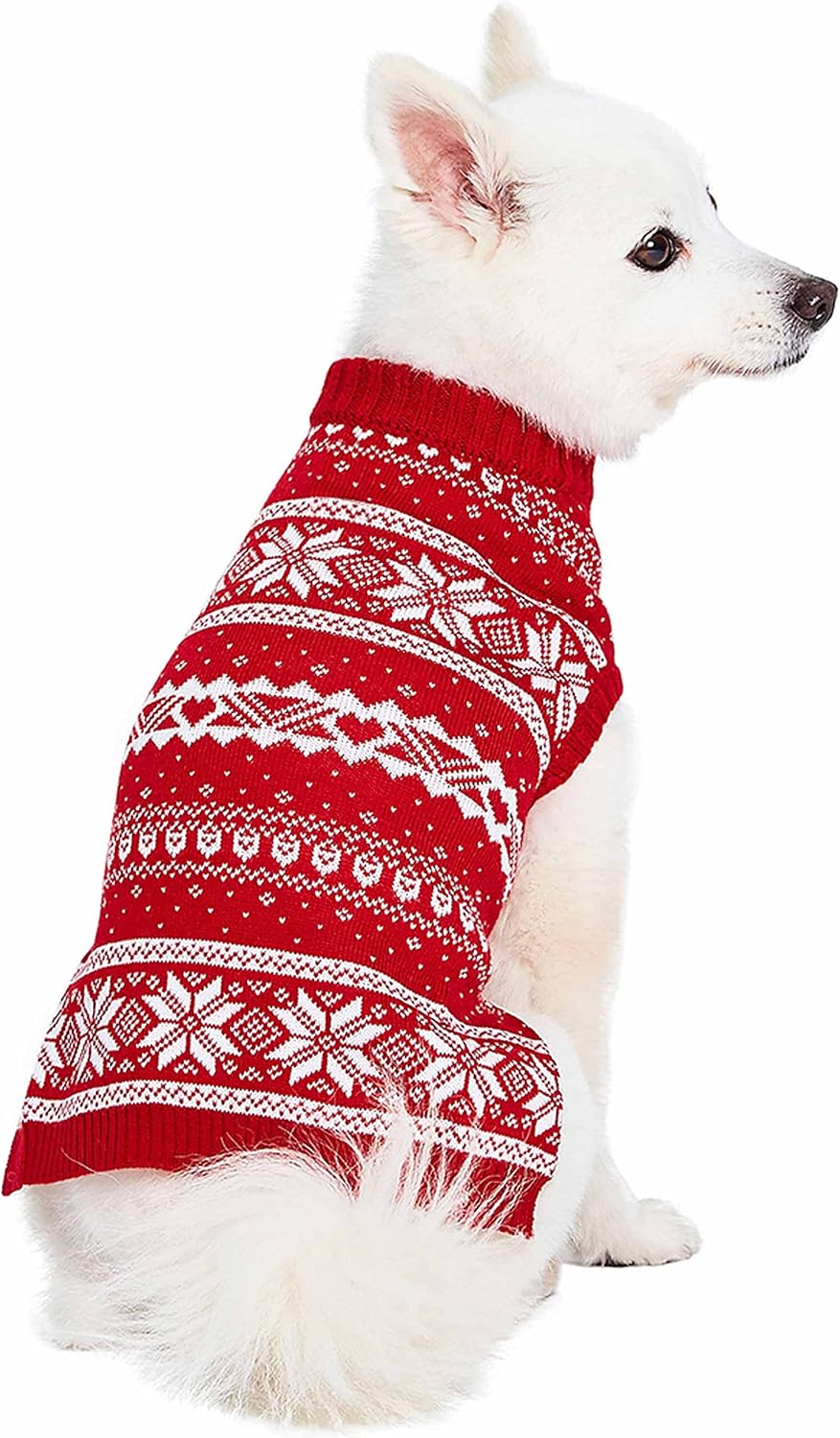 Blueberry Pet Ugly Christmas Snowflake Dog Sweater, Mockneck Fair Isle Clothes, Red, 22" Back Length, Warm Winter Accessories for Large Dogs, Award-Winning Petcare Brand