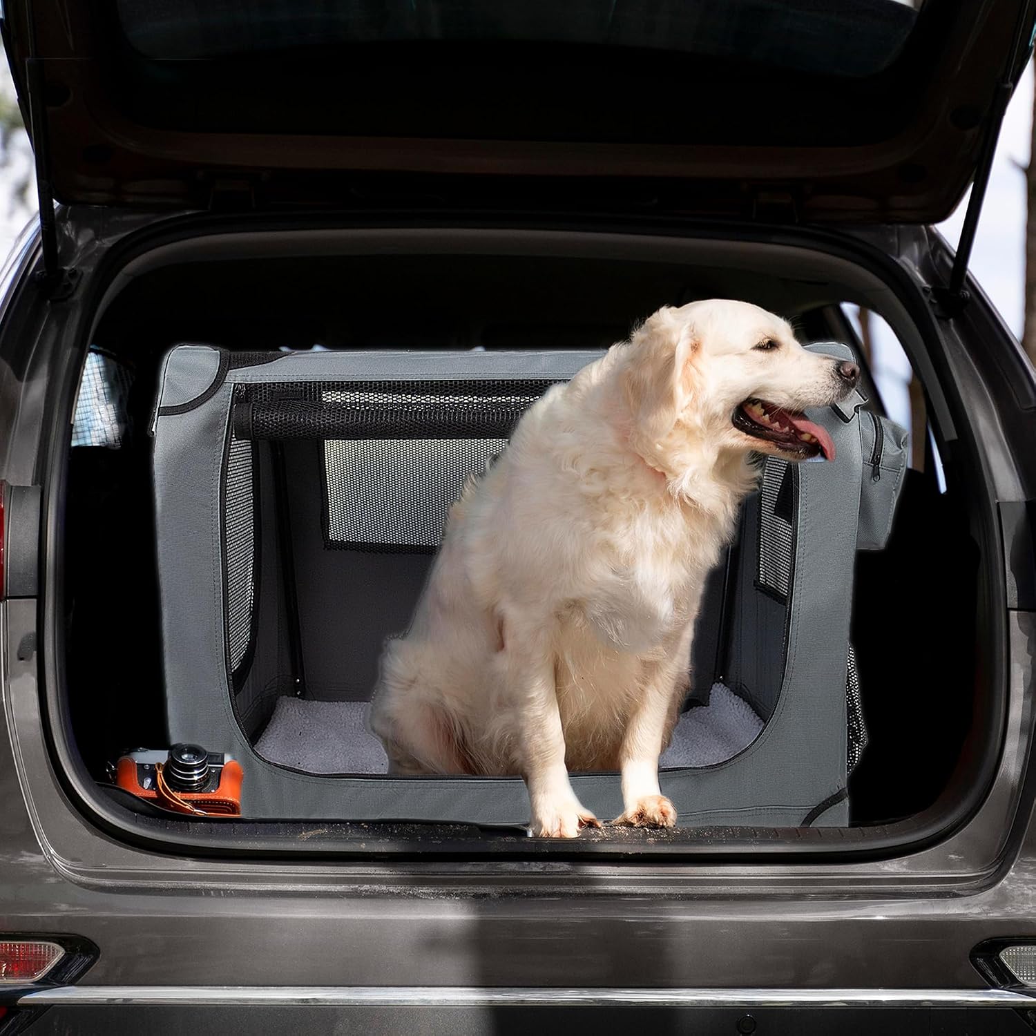 Large pet Carrier 32"x23"x23" Soft-Sided Portable Pet Crate for Car Traveling with Collapsible Bowl