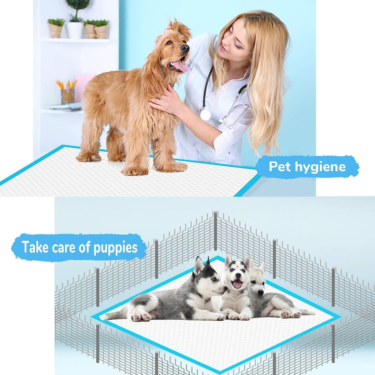 120-Count Extra Large Dog Pee Pads Puppy Pads XL, Thicker Design for Super Absorbent and Leak Proof Dog Pads, Disposable Potty Training Pads for Dogs, 28x34 Inches (Blue)