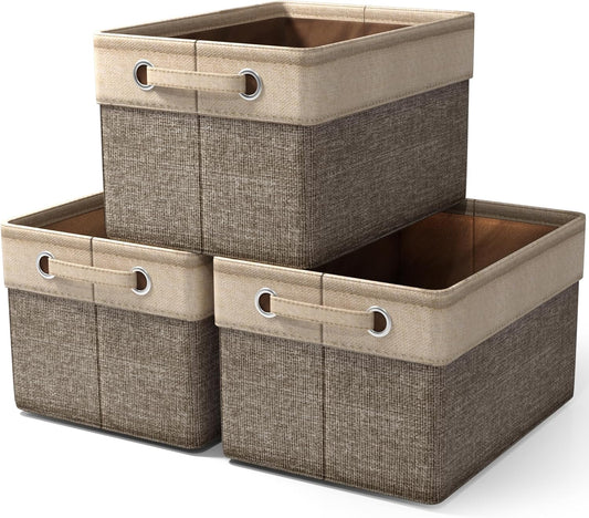 Sorbus Fabric Storage Cubes 15 Inch - Big Sturdy Collapsible Storage Bins with Dual Handles - Foldable Baskets for Organizing -Decorative Storage Baskets for Shelves | Home & Office Use -3 Pack| Brown