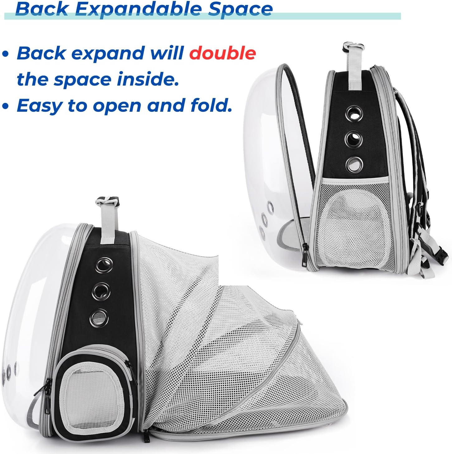 Lollimeow Cat Carrier Backpack, Expandable Bubble Pet Carrier for Cats and Small Dogs, Airline Approved Travel Backpack for Hiking, Walking & Outdoor Adventures - Supports up to 14 lbs