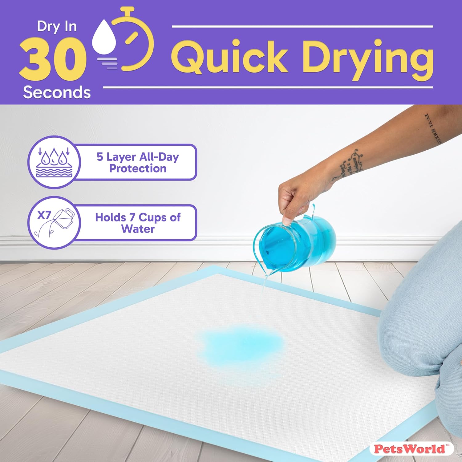 PetsWorld 2XL Dog Pee Pads 28"x44" 100 Count – Extra Large Pet Pee Pads for Dogs & Puppies, Heavy Duty Leak-Proof Dog Training Pads, Super Absorbent Quick-Dry Potty Pads with Odor Control