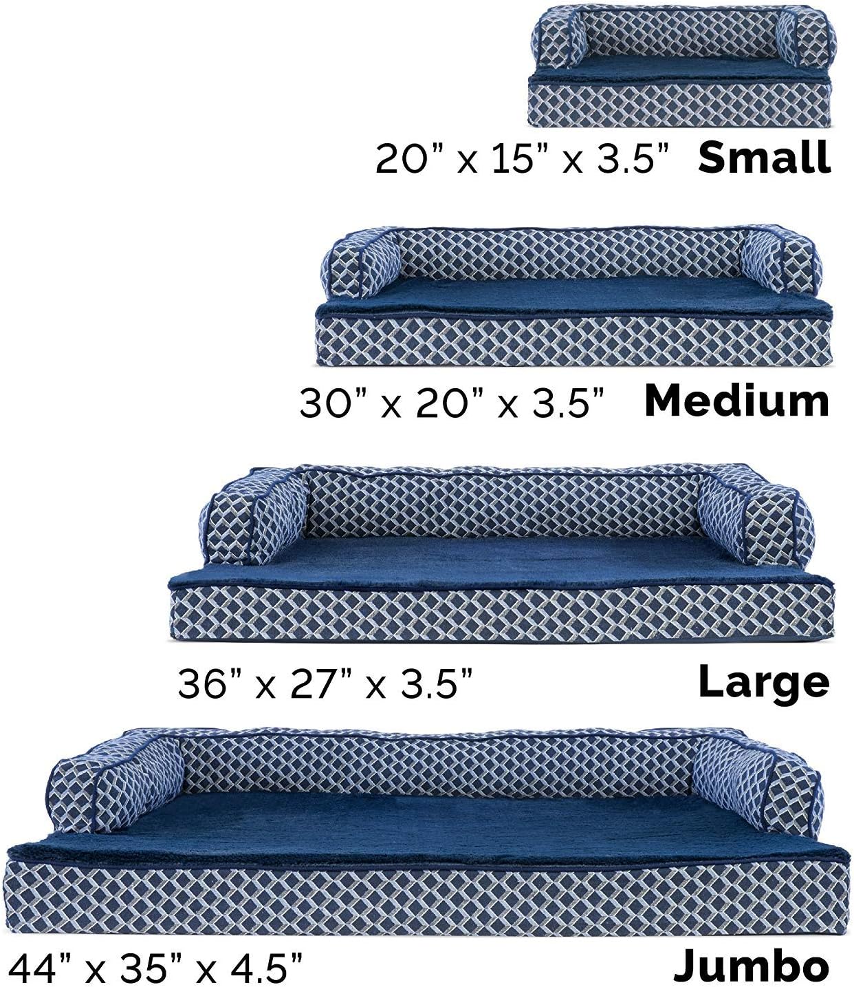 Furhaven Orthopedic Dog Bed for Medium/Small Dogs w/ Removable Bolsters & Washable Cover, For Dogs Up to 35 lbs - Plush & Woven Decor Comfy Couch Sofa - Diamond Blue, Medium