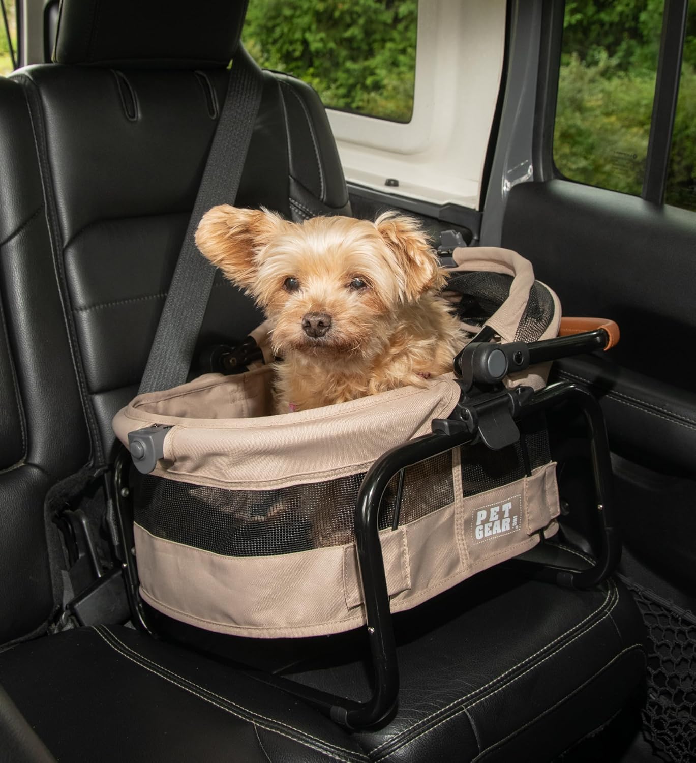 Pet Gear No-Zip View 360 Ultra Lite Pet Safety Carrier & Car Seat for Small Dogs & Cats Push Button Entry, 15", Sand