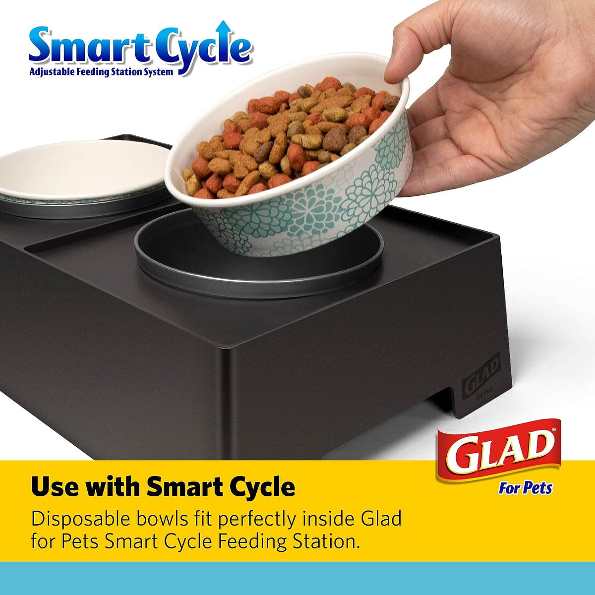 Glad for Pets Disposable Feeding Bowls | Large Dog Bowls in Teal Pattern | 3.5 Cup Feeding Size, 50 Count - Dog Bowls are Great for Dry and Wet Dog Food or Water (FF11350)