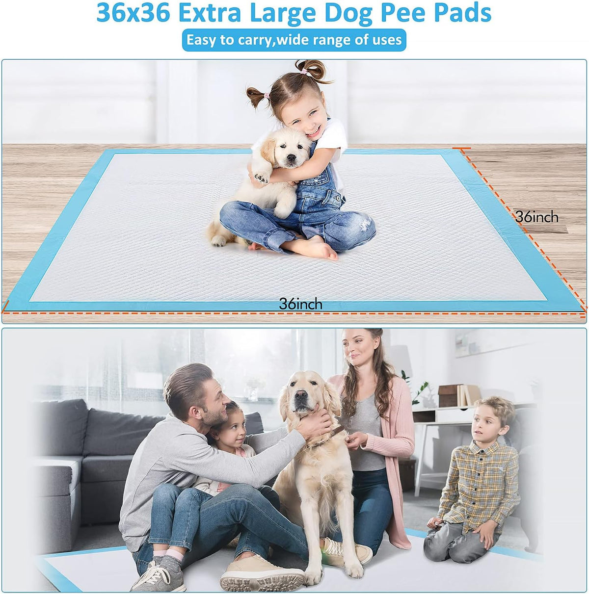 Gimars XXXXL 36"x36" Thicken Heavy Absorbency Dog Pad Extra Large- Jumbo Disposable Polymer Quick Dry No Leaking Pee Pads for Dogs, Cats, Rabbits Pets 30 Counts