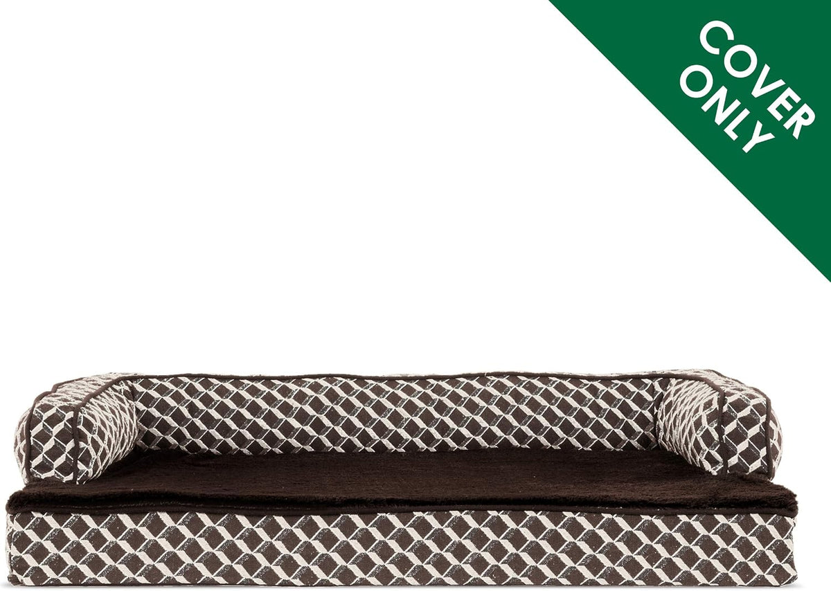 Furhaven Replacement Dog Bed Cover Comfy Couch Plush & Décor Sofa-Style, Machine Washable - Diamond Brown, Jumbo Plus (XX-Large)