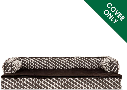 Furhaven Replacement Dog Bed Cover Comfy Couch Plush & Décor Sofa-Style, Machine Washable - Diamond Brown, Jumbo Plus (XX-Large)