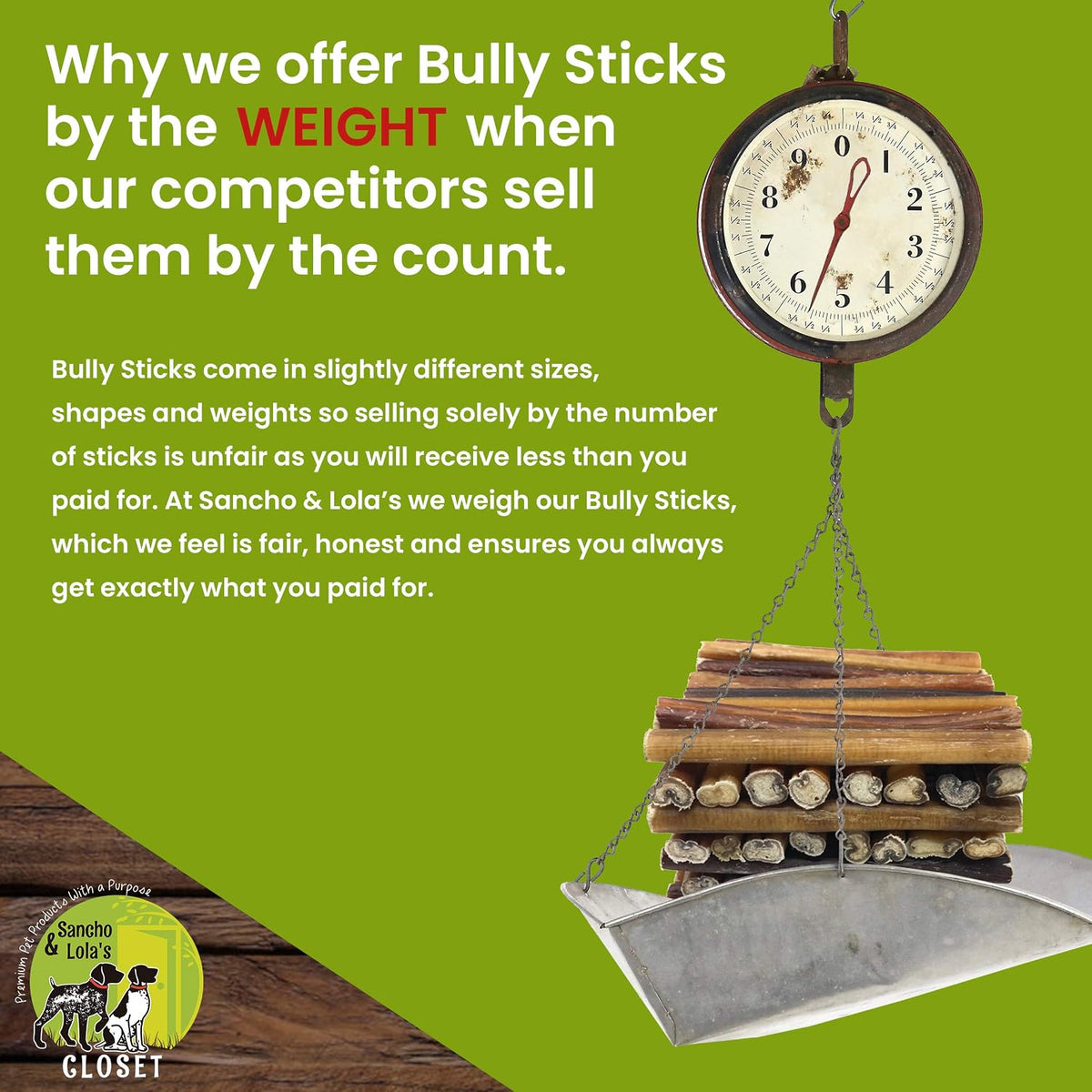 Sancho & Lola's Bully Sticks for Dogs -12-Inch Moderate Odor High-Protein Grain-Free Beef Pizzle Dog Chews