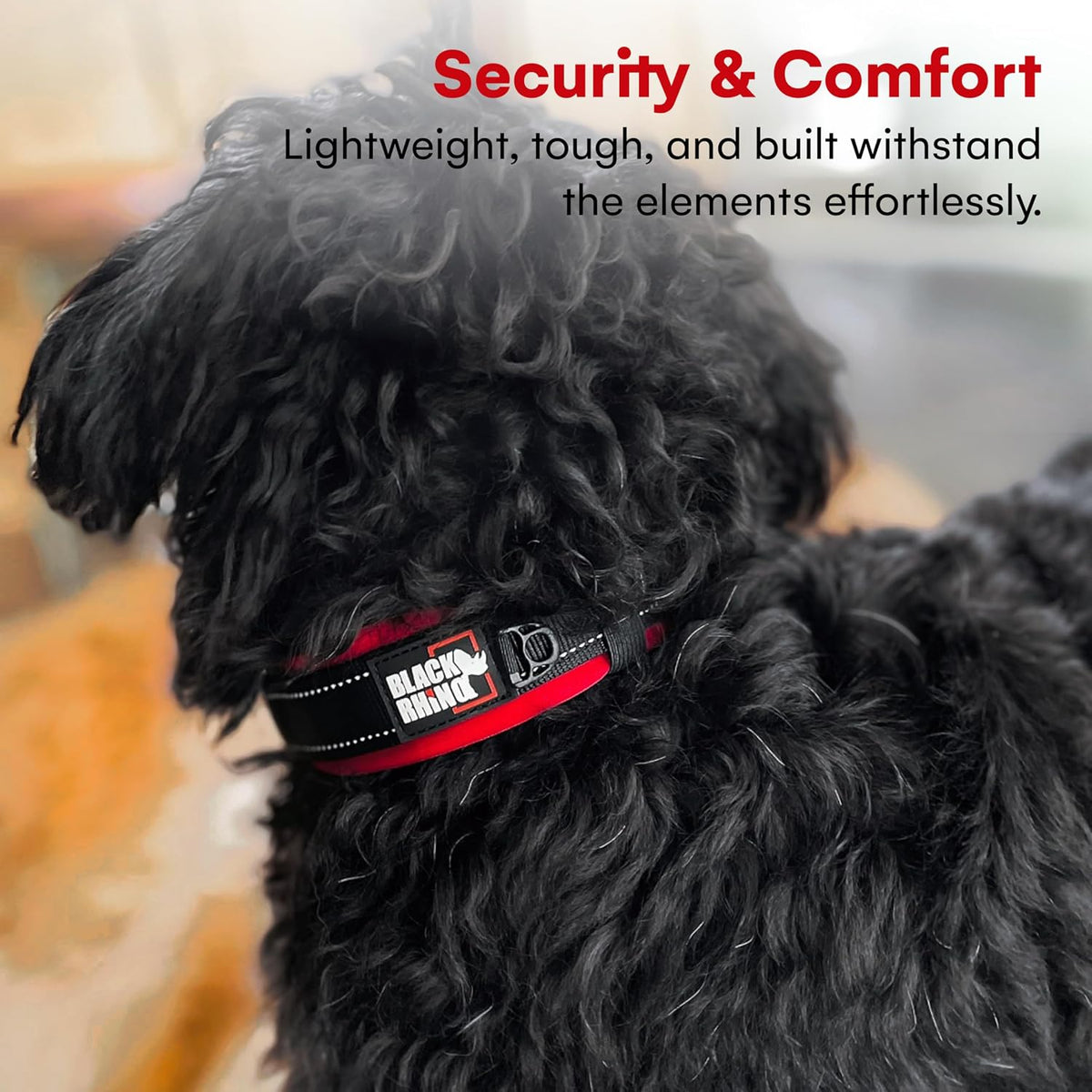 Black Rhino - The Comfort Collar Ultra Soft Neoprene Padded Dog Collar for All Breeds - Heavy Duty Adjustable Reflective Weatherproof (Small, Red/Black)