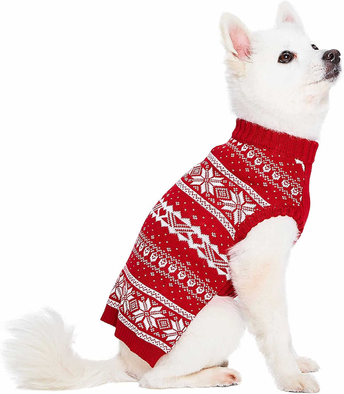 Blueberry Pet Ugly Christmas Snowflake Dog Sweater, Mockneck Fair Isle Clothes, Red, 22" Back Length, Warm Winter Accessories for Large Dogs, Award-Winning Petcare Brand
