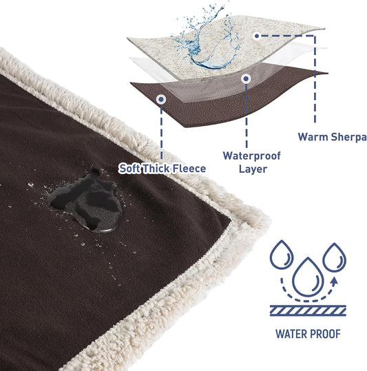 Catalonia Waterproof Blanket for Bed, Reversible Leakproof Throw | 60 x 80 Inch, Brown, Washable Protector Cover for Couch and Sofa, Stain Proof Blanket for Pets, Kids and Everyday Spills