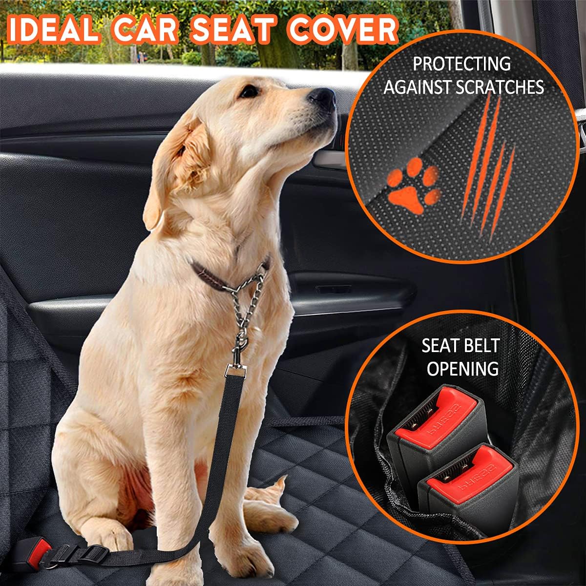 Yuntec Dog Car Seat Cover, Back Seat Cover for Dogs Pet Car Seat Protector Waterproof Rear Seat Cover Durable Car Seat Cover, fits Middle Armrest for Most Cars SUVs Trucks (53” Width)- Black