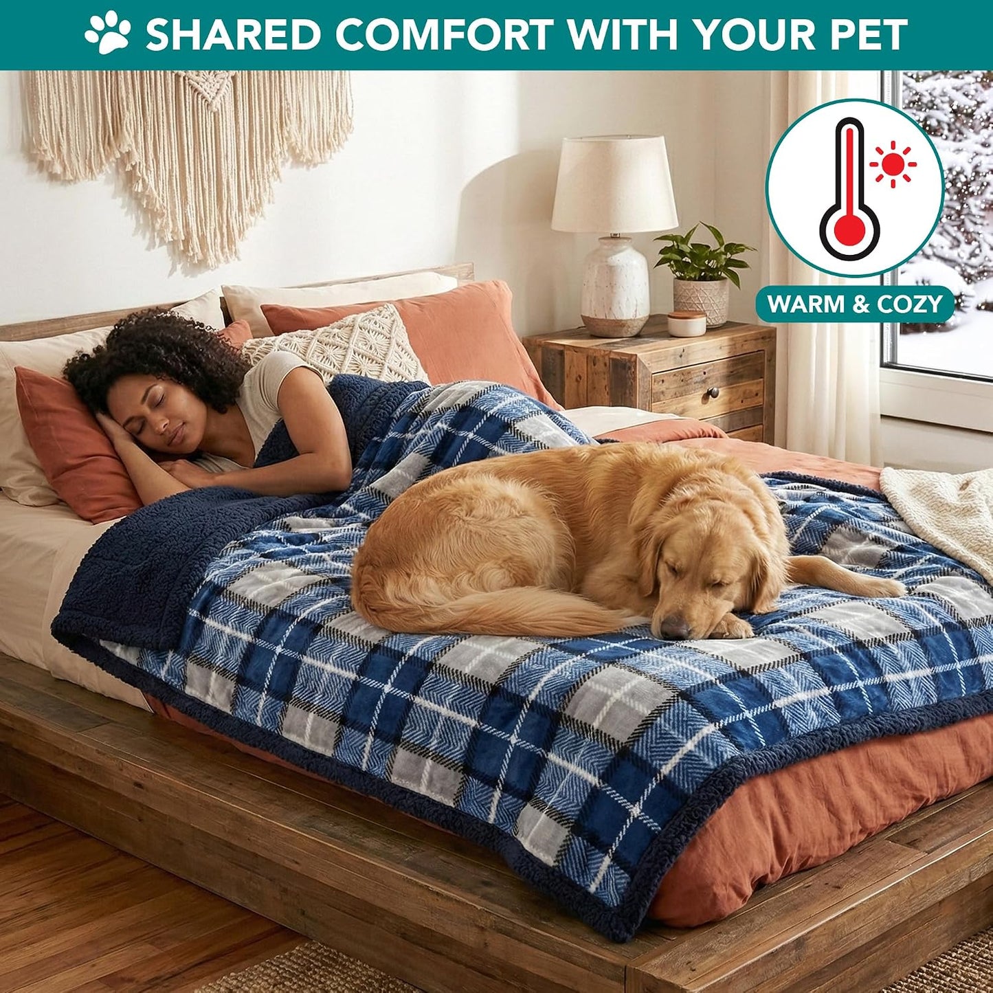 PetAmi Dog Blanket for Medium Large Dogs and Pets, Soft Sherpa Fleece Pet Blanket for Cats Puppies, Reversible Plush Couch Cover Protector Sofa Bed Car Seat, Machine Washable, 80x60, Plaid Navy Blue