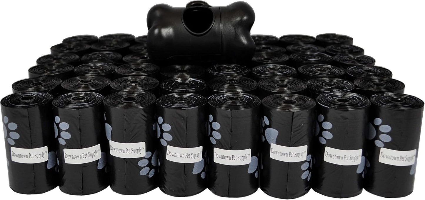 960 Pet Waste Bags, Dog Waste Bags, Bulk Poop Bags with Leash Clip and Bone Bag Dispenser - (960 Bags, Black with Paw Prints)