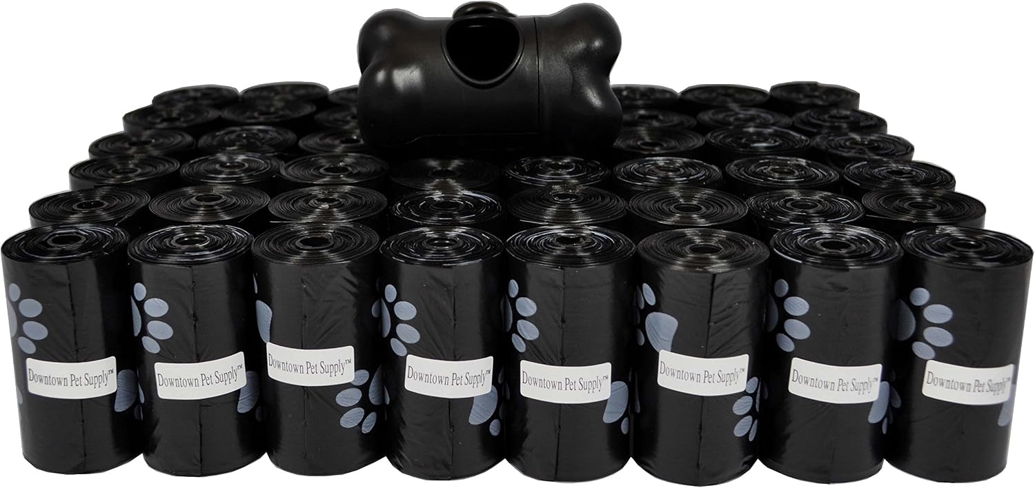 960 Pet Waste Bags, Dog Waste Bags, Bulk Poop Bags with Leash Clip and Bone Bag Dispenser - (960 Bags, Black with Paw Prints)