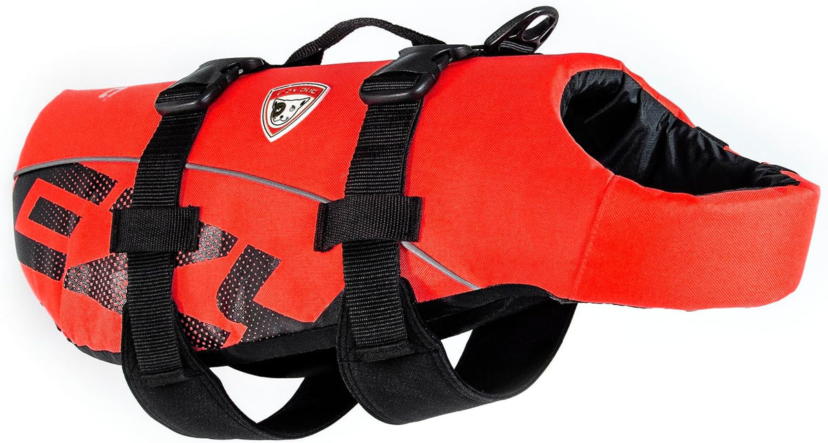 Ezydog DFD Dog Life Jacket - Adjustable Swimming Safety Vest with Reflective Trim & Durable Grab Handle - 50% More Flotation Material - X-Small, Red