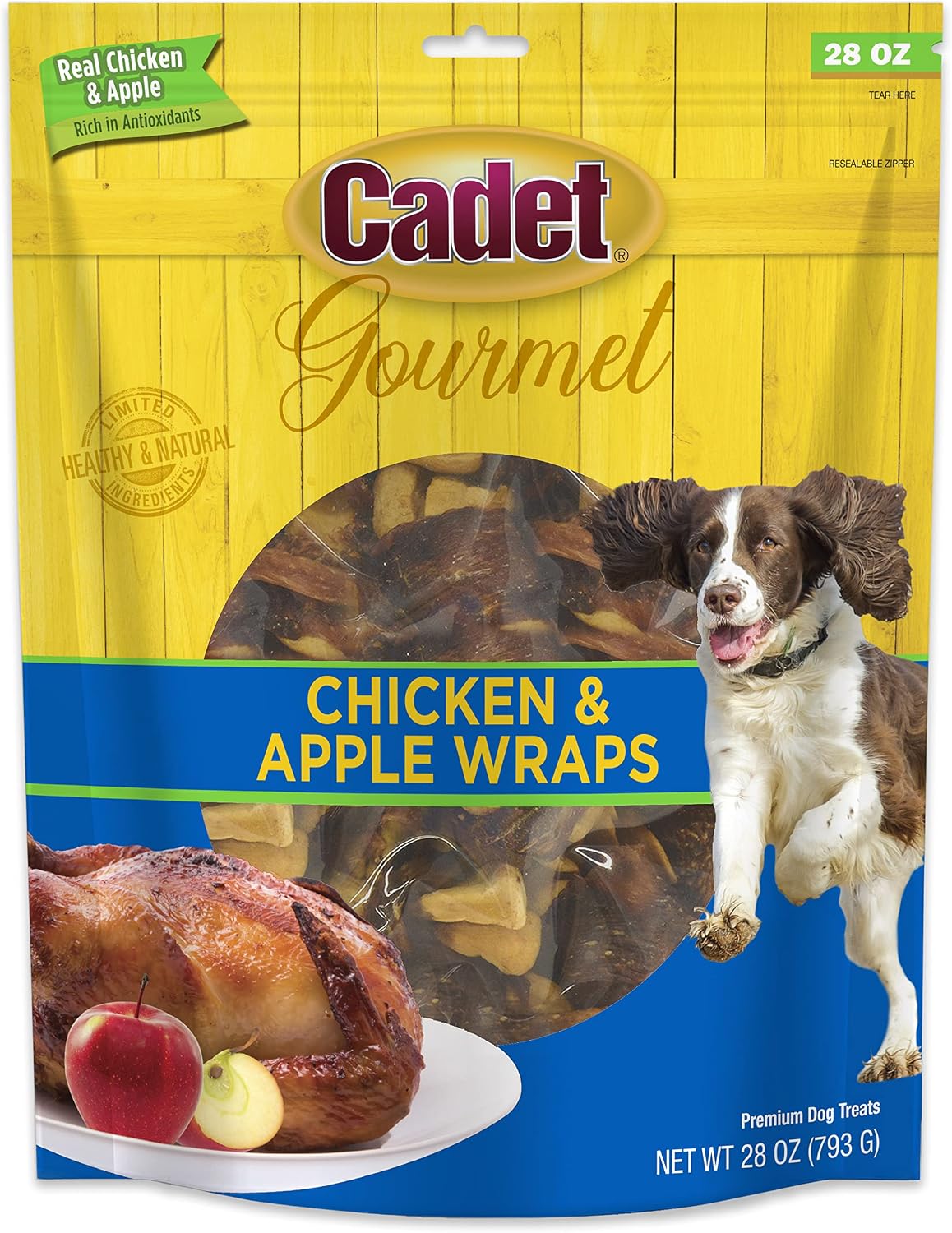 Cadet Gourmet Apple & Chicken Dog Treats Wraps - Healthy & Natural Chicken & Apple Dog Training Treats for Small & Large Breeds - Inspected & Tested in USA (28 oz.)
