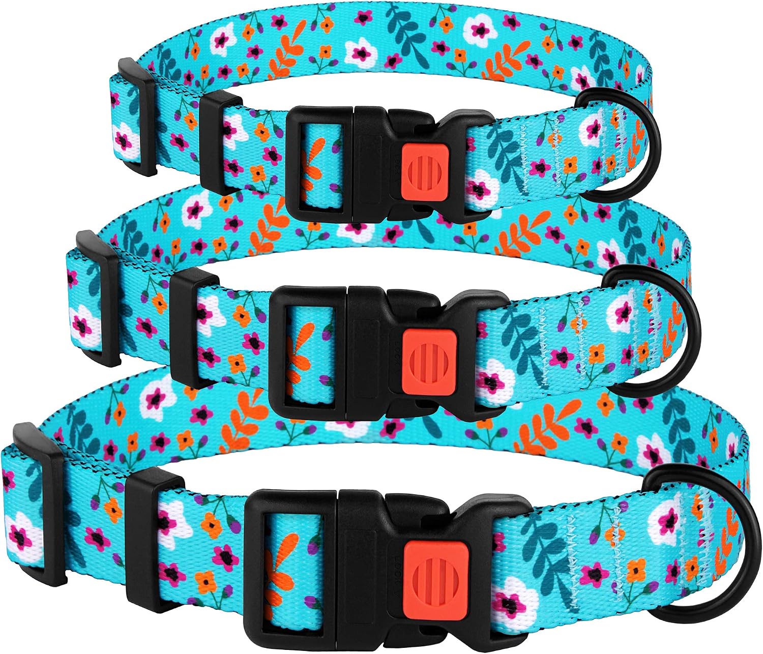CollarDirect Floral Dog Collar Nylon Pattern Flower Print Adjustable Pet Collars for Dogs Small Medium Large Puppy (Neck Fit 18"-26", Aquamarine)