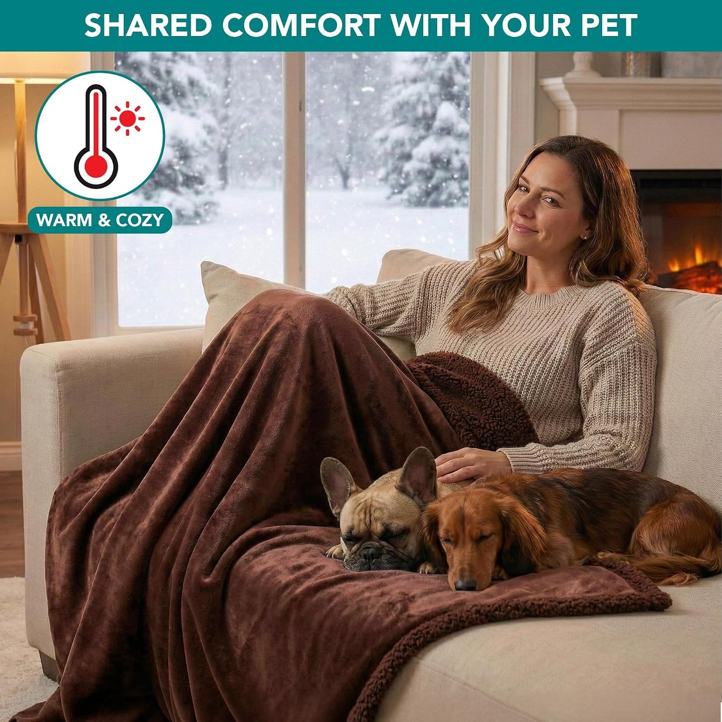 PetAmi Waterproof Dog Blanket for Couch, Large 60x40, Pee Proof Sherpa Fleece Reversible Pet Throw, Furniture Protector for Bed Sofa Kennel, Soft Washable Cover for Medium Dogs Cats, Brown Sherpa