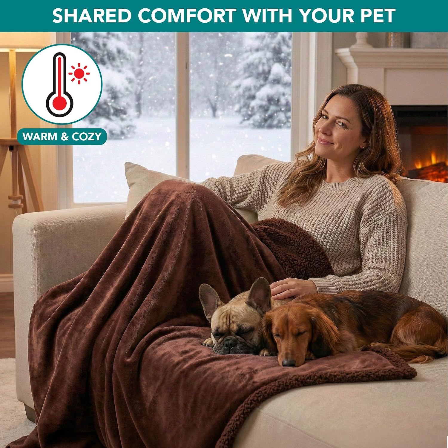 PetAmi Waterproof Dog Blanket for Couch, Large 60x40, Pee Proof Sherpa Fleece Reversible Pet Throw, Furniture Protector for Bed Sofa Kennel, Soft Washable Cover for Medium Dogs Cats, Brown Sherpa