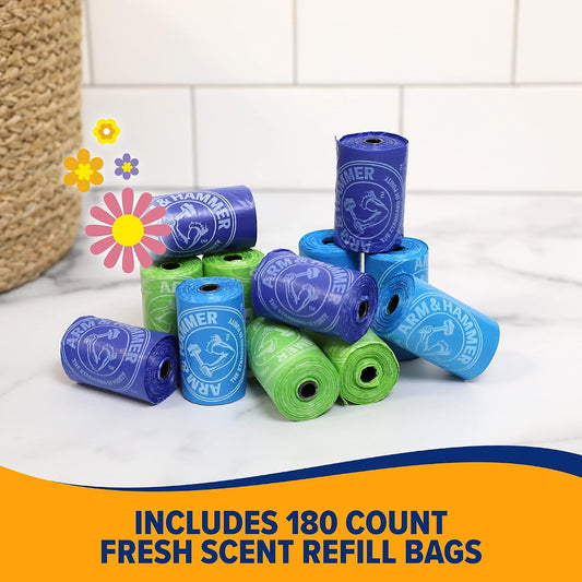 Arm & Hammer Easy-Tear Disposable Dog And Cat Waste Bags With Activated Baking Soda, 180 Dog Poop Bags, 9 x 14 Inches