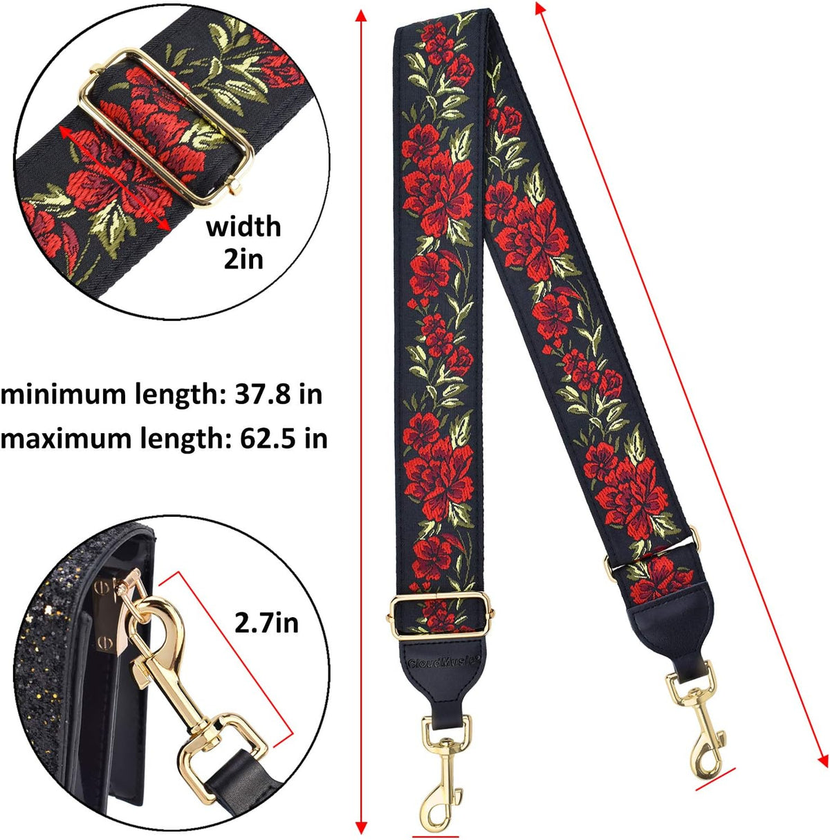 CLOUDMUSIC Handbag Strap Replacement Shoulder Crossbody Strap Purse Strap for Women Girls