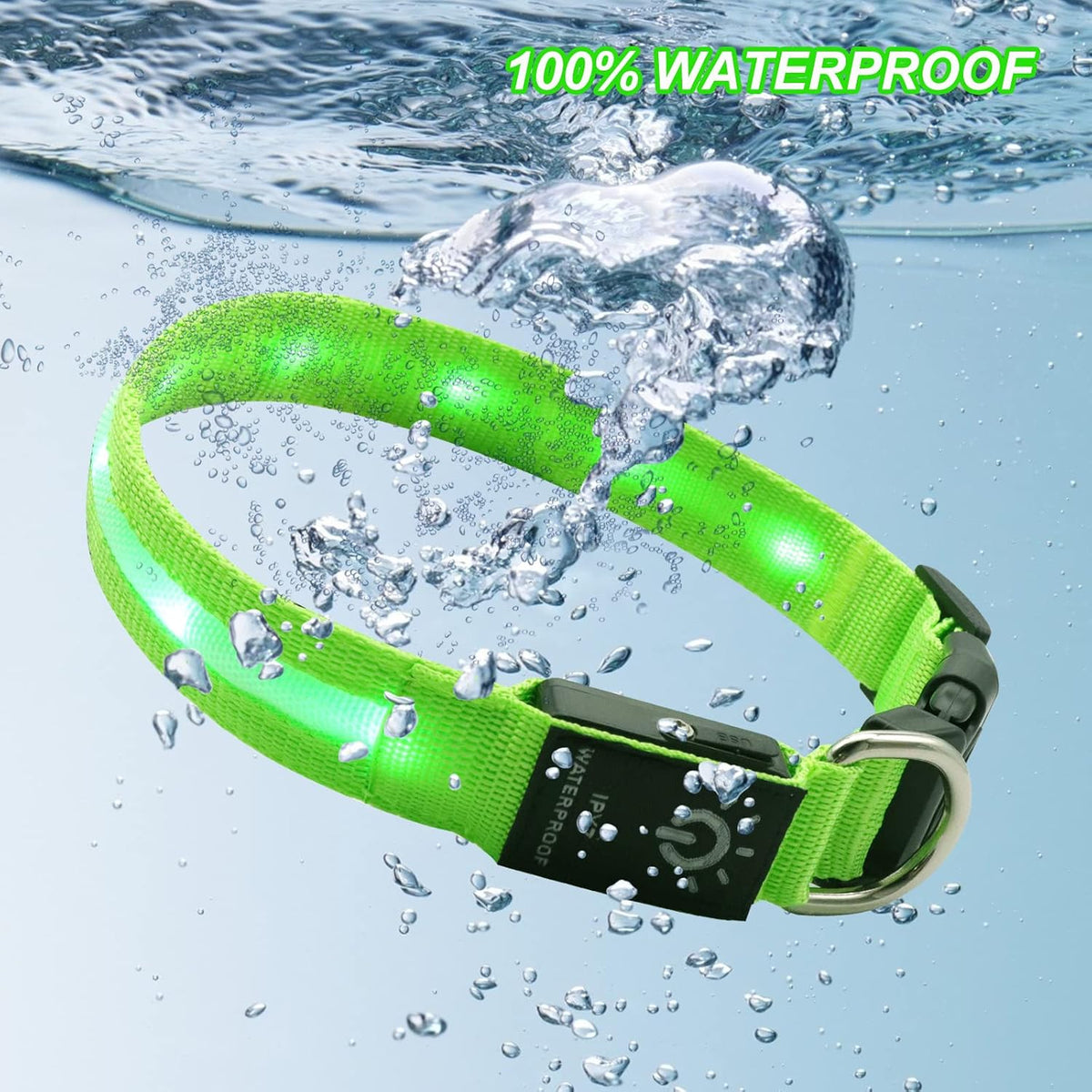 PetIsay Waterproof LED Dog Collar, USB Rechargeable Light Up Pet Collars, Reflective Glowing Flashing Safety Puppy Leash Dog Necklace for Small, Medium, Large Dogs