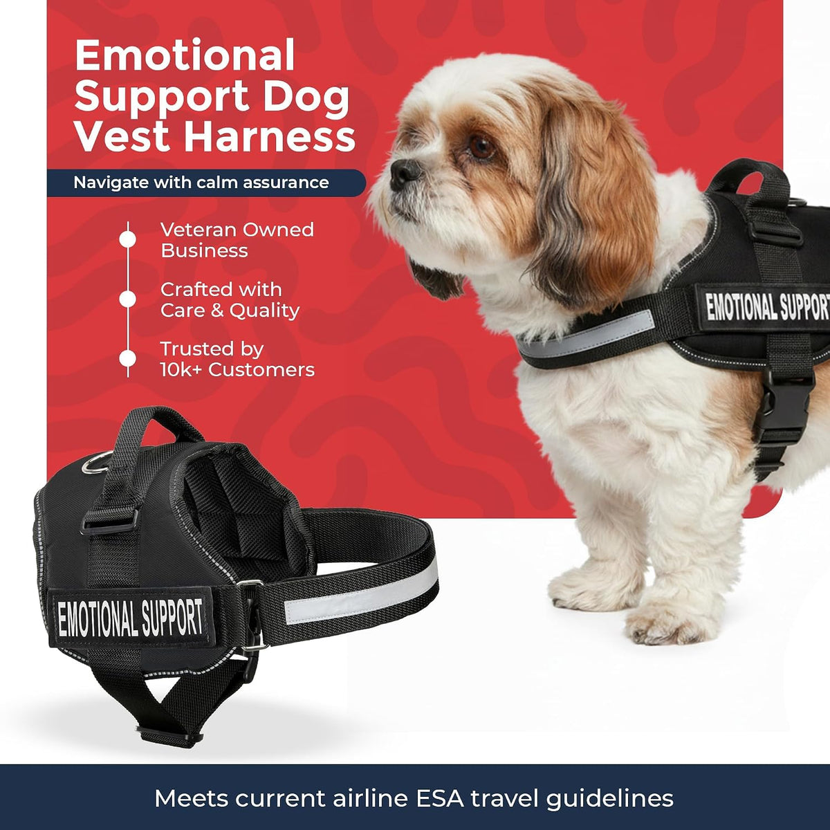 Industrial Puppy Emotional Support Vest Harness - Durable and Adjustable Dog Vest with Reflective Straps, Removable Patches, Handle & D-Ring, Travel and Daily Use, Small 19.5-25" - Black