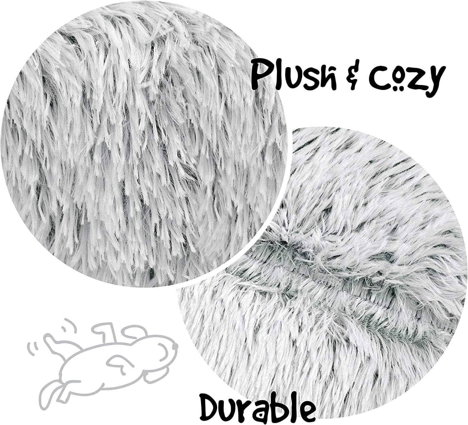 Friends Forever Donut Dog Bed Faux Fur Fluffy Calming Sofa For Small Dogs, Soft & Plush Anti Anxiety Pet Couch For Dogs, Machine Washable Coco Pet Bed with Non-Slip Bottom, 23"x23"x6" Ivory