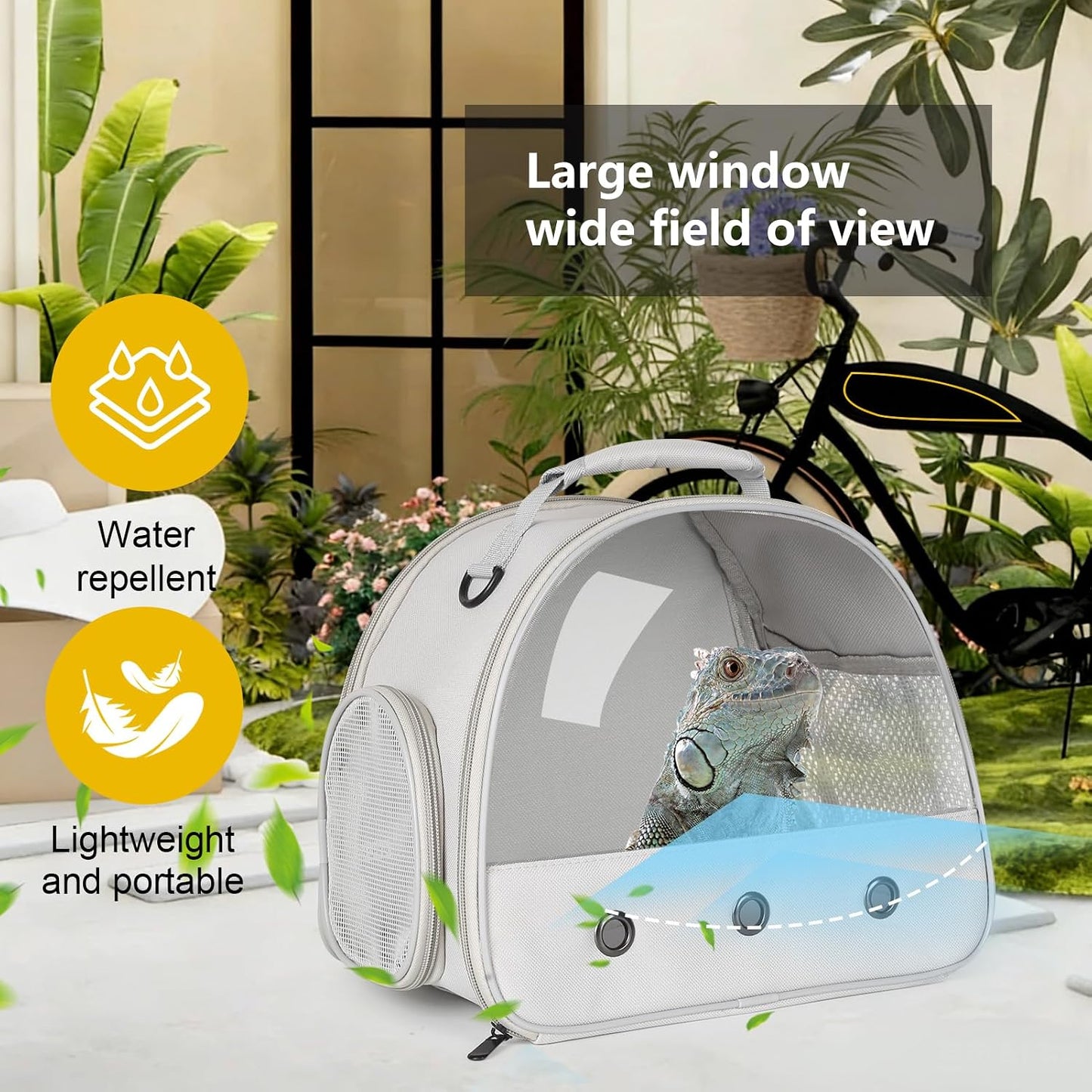 Bearded Dragon Carrier,Lizards Carrier, Small Animal Travel Carrier for Hedgehog Rat Parrot Bird Guinea Pig, Portable Guinea Pig Travel Carrier for 2(Grey)